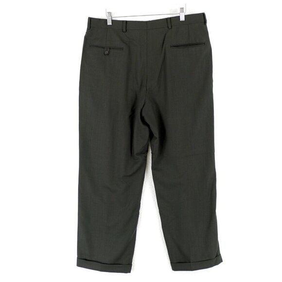 Hart Schaffner Marx Wool Green Pleated Cuffed‎ High Rise Dress Pants 36/27 Lined - Picture 4 of 7